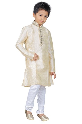 Indian Kurta Sherwani Boys Suit in Gold (2 Pcs) 1-12 Years (4 Year)
