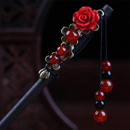 MonLiya Wooden Hair Pin Chinese Hair Sticks Pin Hairpin with Tassel Pearls Dangle Retro for Women Girls Long Hair Styling - Thumbnail 3