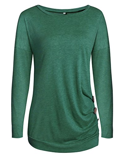 Aliex Women's Casual Tunic Top Long Sleeve Blouse T-Shirt Button Decor Green S