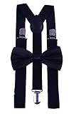 BODY STRENTH Adjustable Suspenders&Bow Tie Set Strong Clips Y-Shape Black 1