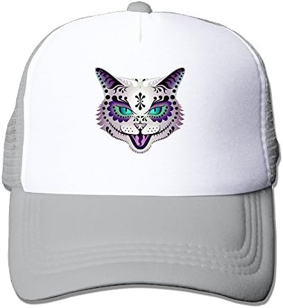 Cat Sugar Skull Tatto Men's Fitted Mesh Hat Baseball Caps Ash