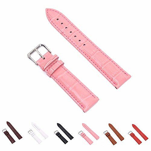 STYLELOVER Leather Watch Band, Genuine Cowhide Replacement Watch Strap for Men and Women 18mm Pink