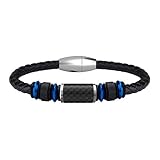 COOLMAN Leather Bracelet for Men Stainless Steel Braided Cuff Bracelet with Carbon Fiber Bead Magnetic Clasp 8.5 inch (Blue)
