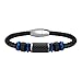 COOLMAN Leather Bracelet for Men Stainless Steel Braided Cuff Bracelet with Carbon Fiber Bead Magnetic Clasp 8.5 inch (Blue)