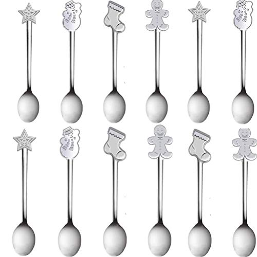TableRe 12 Pack Christmas Coffee Spoon Set Creative Stainless Steel Coffee Spoon Stirring Spoon Tea Spoon Soup Spoon, 5 Inch