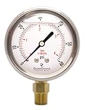 2-1/2" Oil Filled Pressure Gauge - Stainless Steel Case, Brass, 1/4" NPT, Lower Mount Connection 0-60PSI
