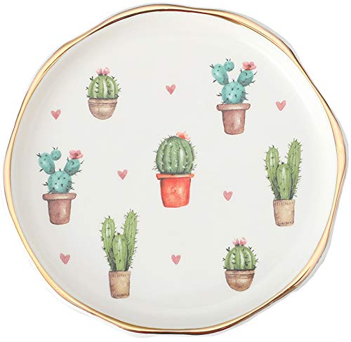 Stephanie Imports Cacti Ceramic Trinket Plate and Decorative Jewelry Dish