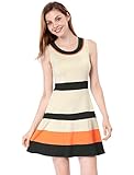 Allegra K Ladies Color Block Sleeveless Round Neck A Line Tank Dress Beige S