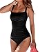 Hilor Women's One Piece Swimsuits Shirred Tank Swimwear Vintage Tummy Control Bathing Suits