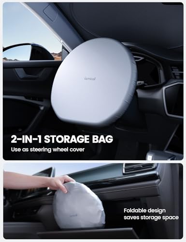 Lamicall Parasol para Auto Parabrisas – Sol de 4 Capas 240T y Parabrisas Reflectante UV, Fácil de Instalar, Plegable, 64"x34" Cubre Sol para Auto, para Medium Sedan, SUV