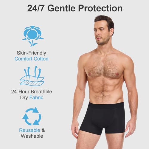 CITURLAN Calzones para Incontinencia para Hombre - Hasta 100ml de Absorción | A prueba de fugas y Neutraliza Olores | Calzones-bóxer Reutilizables y Lavables para Control de la Vejiga | Talla Alta para Uso Nocturno y Activo [Paquete de 3] (Negro, Talla L)