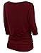 TWINTH Womens 3/4 Sleeve Dolman Drape Top with Side Shirring Loose Fit Tunic Top Plus Size Burgundy XX-Large