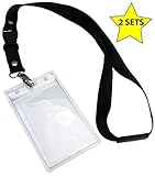 Lanyard with ID Holder, Zips Closed, Heavy Duty Waterproof ID Badge Holder, Set of 2 Pass Holders