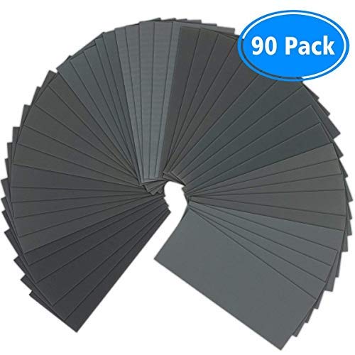 Sandpaper, 90 Pcs 400 to 3000 Grit Wet Dry Sandpaper Assortment 9x3.6 Inch for Automotive Sanding - Wood Furniture Finishing - Wood Turing Finishing and More by VERONES?
