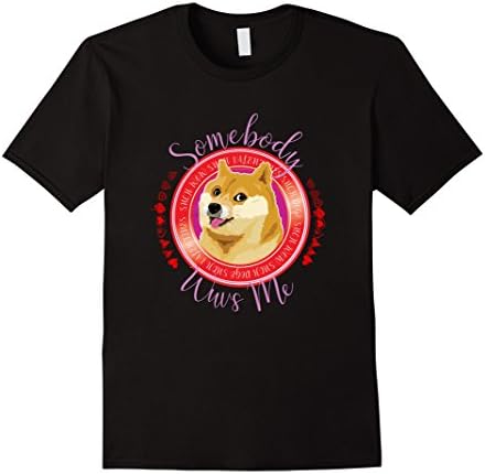 Men's Valentines Day Gift Shiba Doge Shirt - Somebody Wuvs Me! Medium Black