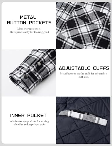 TACVASEN Men's Padded Padded Work Casual Lumberjack Shirts Plaid Flannel Jacket