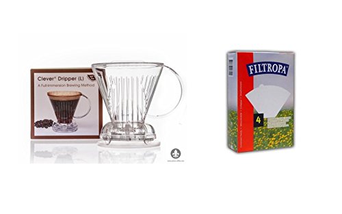 Clever Coffee Dripper Large with Filtropa White Coffee Filters #4 - 100 Count Included