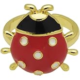 Cute Red Ladybug Wrap Finger Ring 14k Gold-Tone Plated Enamel Insect Animal Open Adjustable Knuckle Tail Stacking Statement Rings Promise Eternity Thin Bands Dainty Festival Jewelry for Women Daughter