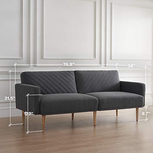 Mopio Chloe Convertible Futon Couch Bed, Fabric Tufted Modern Sofa Sleeper with Tapered Wood Legs, 69" W, Perfect Suit for Your Living Room, Dark Gray - Thumbnail 4