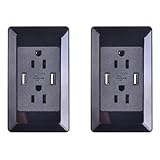 GREENCYCLE 2 PK Dual USB Port Black Electric Wall Charger Power Outlet Panel Plate Dock Station Socket ¡­
