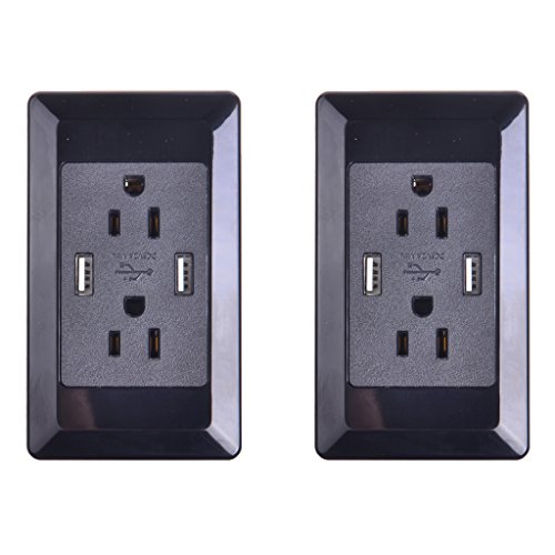 GREENCYCLE 2 PK Dual USB Port Black Electric Wall Charger Power Outlet Panel Plate Dock Station Socket ¡­