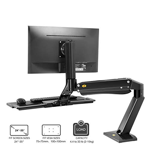 NB North Bayou Sit Stand Desk Converter Monitor Desk Mount Height Adjustable Standing Desk Workstation for 24''-35'' Monitor Computer Monitor Mount Arm with Keyboard Tray (Black)
