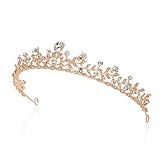 SWEETV Crystal Crown Princess Tiara Headband Rhinestone Leaf Pageant Wedding Hair Jewelry, Rose Gold