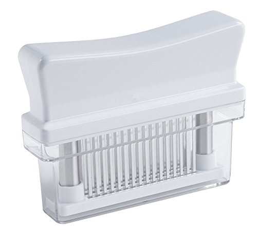 Professional Meat Tenderizer, 48-blade Meat Tenderizer Tool with Safety Lock - Sharp Stainless Steel Blades - Make Meat Tender with Less Shrinkage - Marinates Deeper - Reduces Cooking Time - Tenderizing Improves Taste and Texture on Cheaper Cuts (White)