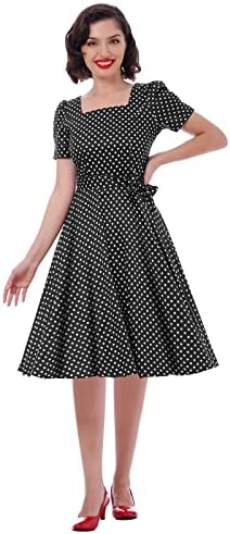 IKADEX Women Vintage 50s 1950s Dress Square Neck A-line Polka Dot  Rockabilly Swing Evening Party Cocktail Dresses Black S price in UAE |  Amazon UAE | kanbkam