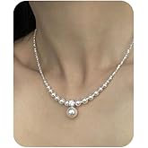 Pearl Necklace for Women Trendy Dainty Silver Necklace Sparkling Cubic Zirconia Necklace Simple Pearl Choker Charm Pendants Prom Wedding Fashion Jewelry Gifts