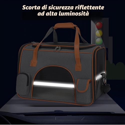 Transport Bag for Dog Cat, 45 x 28 x 25 cm, Airplane Transport Bag, Small Size with Removable Mat, Foldable Soft and Breathable Backpack for Travel Pets