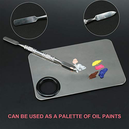 Rolybag stainless steel cosmetic make-up palette with Spatula Tool Makeup Art Tool， For Makeup， Nail，Eye Shadow Makeup Professional Pigment Blending etc.（Silver） - Thumbnail 4