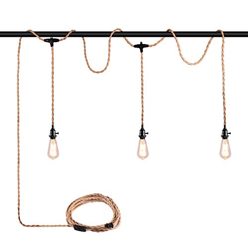 Pendant Light Cord Kit,27FT Hemp Rope Pendant Lights, Plug in Hanging