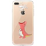iPhone 7 Plus Case, JAHOLAN Amusing Whimsical Design Clear TPU Soft Case Rubber Silicone Skin Cover for iPhone 7 Plus 2016 Release - Red Hungry Dinosaur