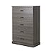 South Shore Gloria 5-Drawer Dresser, Gray Maple with Brass Finish Handles
