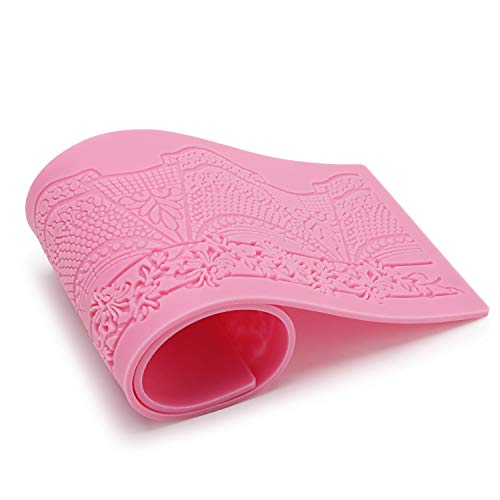 Silicone Lace Molds, Beasea 5pcs Fondant Cake Decorating Tools Lace Decoration Mat Flower Pattern Molds Sugar Craft Tools - Pink