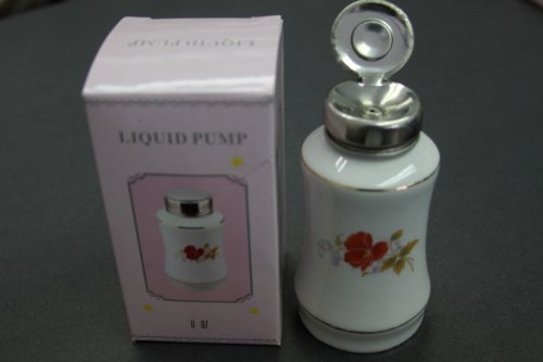 Flower Patterned Porcelain Bottle with Stainless Steel Liquid Pump (Size: 8 Oz)