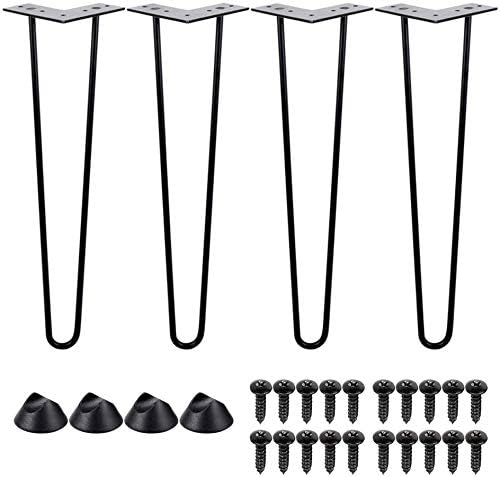 Nisorpa 28 inch Hairpin Table Legs Heavy Duty 2 Pins Furniture Legs Black Metal Desk Legs with Rubber Caps for Coffee Table Dining Table 110Lbs Load Capacity