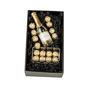 Geschenkset Goldstück mit Sekt mit Blattgold & Rocher, in schwarzer Geschenkverpackung