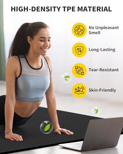 CAMBIVO Large Yoga Mat 183 x 122 cm, 6 mm/8 mm/10 mm/12 mm Pilates Fitness TPE Non-Slip Thick Gym Mat for Home Exercise, Gym, Sport