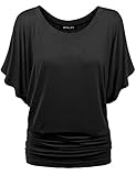 Aenlley Womens Boat Neck Dolman Top Short Sleeve Solid Shirring Drape Jersey Tops