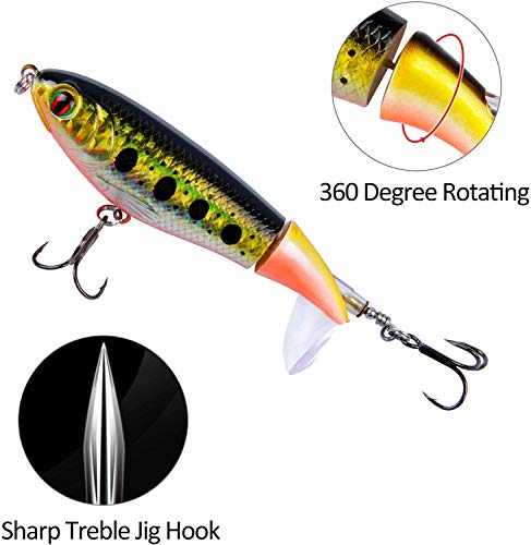 Jolicobo 5 Pcs Bleistift Popper Wobbler Kunstköder Angelköder Set 10cm Swimbait Kunstköder mit 2 Drillingshaken… – Bild 3