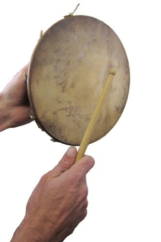 African Sakara Frame Drum with stick - Clay and goat skin - medium 8-9" size