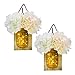 KINDEN Mason Jar Sconce - LED Timer Fairy Lights, Rustic Wooden Board with Bronze Retro Hooks, Glass Mason Jars, Hemp Ropes, 2 White & 2 Champagne Flowers, Hanging Wall Decor Crafts, Set of 2