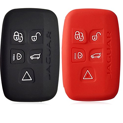 Massimiliano Incas 2pcs DOBREV 5 Buttons Silicone Case Protector Key Fob Cover Smart Car Remote Holder for JAGUAR XK, XKR XF XFR XJ XJL S-Type X-Type F-Type (black and red)