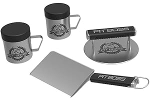 Pit Boss Smash Burger Kit, Stainless Steel, 4 Pieces, Includes Spatula, Burger Press, 2 Shaker Bottles, Dishwasher Safe