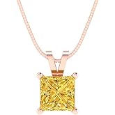 Clara Pucci 14K Rose Gold Plated Solitaire 18" Box-Chain Necklace - Sterling Silver 1ct Princess Cut Citrine Pendant