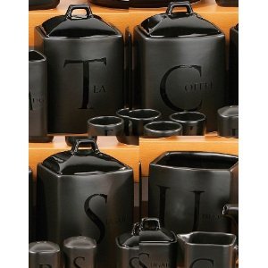 black ceramic tea coffee sugar canisters