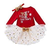 FORESTIME Baby Girls My First New Year Outfit Dress Romper Bowknot Tutu Skirt Headband 3PCS Skirt Set Red