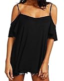 ZANZEA Women's Low Cut Off Shoulder Flounce Sleeve Sling Swing Top Blouse T Shirt Black US 16